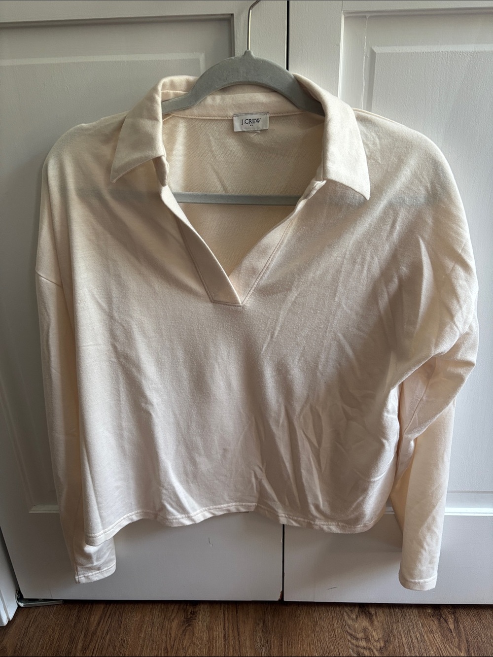 J. Crew Cream Collared Long-Sleeve Polo Top